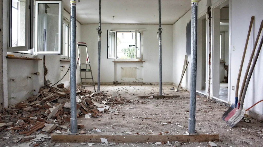 Pièce en rénovation avec ossature métallique